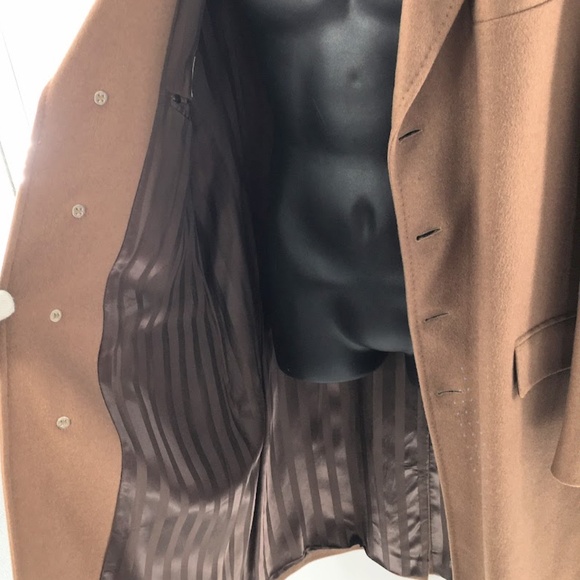 Louis Dell' Olio Mens Overcoat Cashmere Winter Brown Trench Coat Sz 46L - Picture 8 of 16